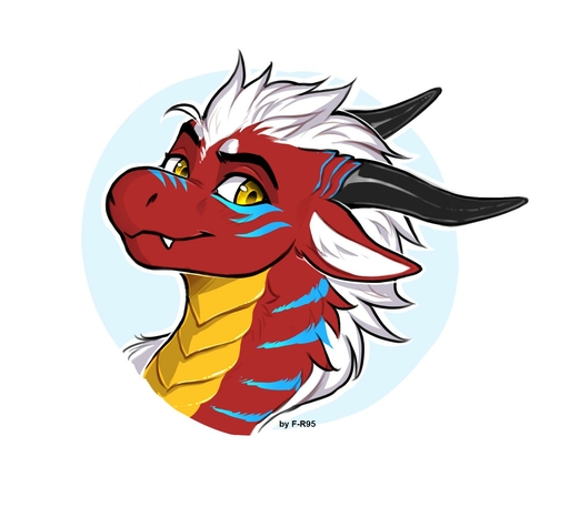 2019 digital_media_(artwork) dragon eyebrows f-r95 fur furred_dragon hair headshot_portrait hi_res horn portrait solo white_hair yellow_eyes // 1384x1284 // 96KB