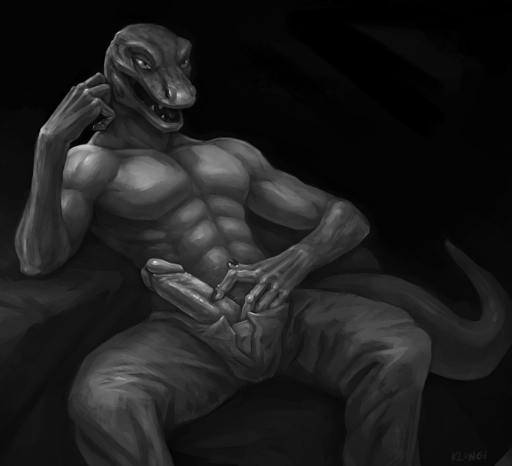 abs anthro athletic biceps biped bottomwear claws clothed clothing erection fangs front_view genitals hi_res humanoid_genitalia humanoid_penis klongi lizard male monochrome muscular muscular_anthro muscular_male nude open_bottomwear open_clothing open_mouth open_pants pants pecs penis pose reptile scales scalie simple_background sitting solo teeth topless // 1799x1638 // 1.4MB