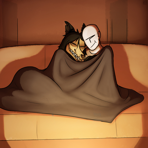 1:1 ?_face ambiguous_gender anon anthro bedding blanket bone canid canine cuddling duo eyes_closed fangs furniture hi_res human inside keadonger leaning male malo mammal mask monster on_couch on_sofa scp-1471 scp-1471-a scp_foundation sitting skull skull_head smile sofa undead // 1748x1748 // 2.5MB