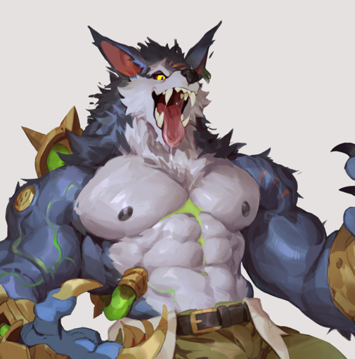 abs anthro belt big_muscles big_pecs black_nipples black_nose bodily_fluids bottomwear canid canine canis clothing fangs fur green_liquid grey_body grey_fur looking_aside male mammal muscular muscular_male nipples null-ghost pants pecs saliva saliva_on_tongue saliva_string simple_background solo tongue tongue_out veiny_muscles video_games warwick_(lol) were werecanid werecanine werewolf white_background white_body white_skin wolf // 882x895 // 708.3KB