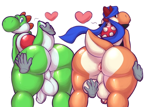 <3 anthro anus ball_grab balls bent_over big_balls big_butt big_nose black_eyes blue_eyes bubble_butt butt deep_skin disembodied_hand duo_focus erection fan_character foreskin genitals green_yoshi group hand_on_butt hand_on_leg hi_res holding_balls humanoid_genitalia humanoid_penis looking_back male mario_bros nintendo nude orange_yoshi penis presenting presenting_anus presenting_hindquarters puffy_anus scalie simple_background smile spikes standing thick_thighs uncut video_games white_background wide_hips wizzikt yoshi // 2491x1794 // 288.3KB