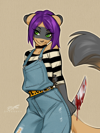 2020 3:4 blood bodily_fluids clothed clothing digital_media_(artwork) domestic_ferret dragonfu eyebrows eyelashes green_eyes hair hi_res mammal mustela mustelid musteline purple_hair smile standing true_musteline // 975x1300 // 579.3KB