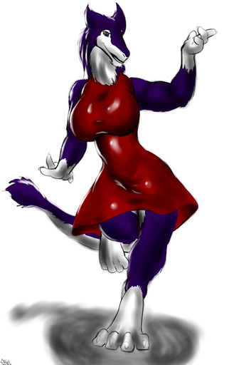 2011 anthro big_breasts bigshow blue_eyes breasts claws clothing dancing dress female fur gloves_(marking) herm_(lore) hi_res leg_markings markings multicolored_body multicolored_fur red_clothing red_dress rose_(sergal) sergal simple_background socks_(marking) solo tail_tuft toe_claws tuft two_tone_body two_tone_fur white_background // 806x1280 // 384.4KB
