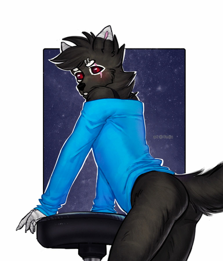 anthro bottomless butt canid canine clothed clothing eyebrow_piercing facial_piercing looking_back male mammal piercing scar smiju solo standing // 769x900 // 82.6KB