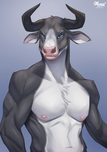 anthro bovid bovine cattle digital_media_(artwork) hi_res horn maaia male mammal muscular muscular_anthro muscular_male nipples nude painting_(artwork) pecs solo traditional_media_(artwork) // 905x1280 // 533.0KB