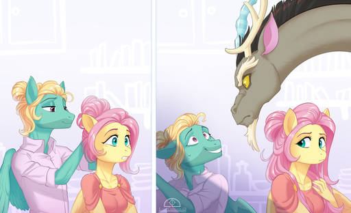 2019 anthro anthrofied brother brother_and_sister chimera comic death_stare discord_(mlp) draconequus equid equine female five_o'clock_shadow fluttershy_(mlp) glare horse ladychimaera mammal pegasus protective scared sibling sister snarling wings zephyr_breeze_(mlp) // 1293x788 // 604.7KB
