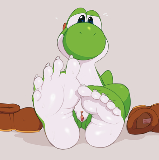 5_toes anthro barefoot bodily_fluids claws dinosaur edit feet female foot_focus genitals green_yoshi hi_res looking_at_viewer nails plantigrade pussy reptile scalie soles solo sweat toe_claws toenails toes video_games yoshi zonkpunch // 1200x1202 // 482.8KB