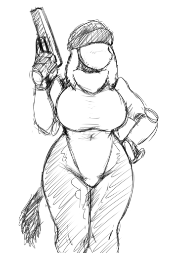 anthro asinus beanie big_breasts black_and_white breasts clothed clothing donk_sis donkey equid equine eyeless female gun hand_on_hip hat haydee haydee_(game) headgear headwear hi_res hladilnik horse huge_breasts long_ears machine mammal monochrome mouthless ranged_weapon robot simple_background solo video_games weapon white_background wide_hips // 911x1280 // 681.2KB