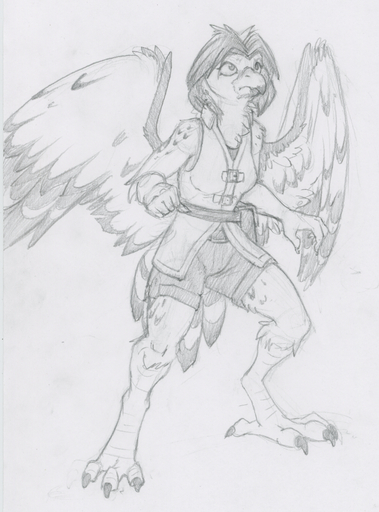 2019 anthro aubrey_(character) avian beak bird clothed clothing falcon falconid feathered_wings feathers female gyrfalcon ruaidri sketch solo standing traditional_media_(artwork) wings // 803x1086 // 1.1MB