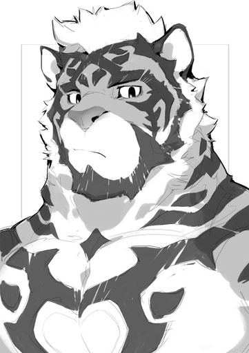 anthro black_and_white felid fur male mammal markings monochrome muscular muscular_anthro muscular_male null-ghost null-ghost_(character) pantherine pecs solo tiger // 618x876 // 345.5KB