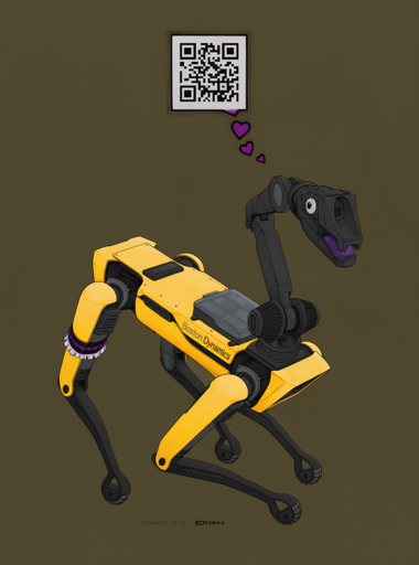 2018 <3 accessory ambiguous_gender angrydraconequus ass_up boston_dynamics brown_background clothing ecmajor edit feral futuristic garter googly_eyes hi_res machine open_mouth qr_code robot simple_background solo spotmini standing text // 1195x1611 // 2.3MB