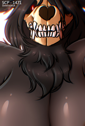 big_breasts black_body black_hair black_skin breasts canid canine female glare glistening glistening_body glistening_skin hair hi_res looking_at_viewer malo mammal monster red_eyes saintversa scp-1471 scp-1471-a scp_foundation selfie skull_head solo // 1609x2385 // 2.0MB