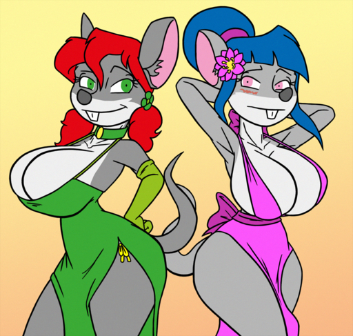 anthro blush breasts clothing creatiffy dress duo female hi_res mammal mouse murid murine rodent // 1600x1521 // 5.0MB