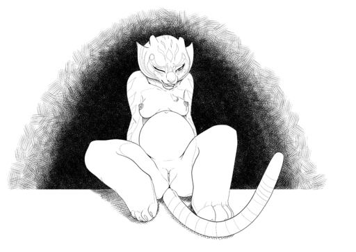 absurd_res anthro bodily_fluids breasts breath felid female genitals happy hi_res lactating mammal master_tigress monochrome nude pantherine panting pregnant pregnant_female pussy sabrotiger smile solo spread_legs spreading tiger // 4299x3036 // 2.2MB