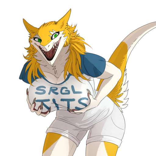 1:1 2017 alekronov anthro big_breasts bottomwear breasts claws clothing english_text female fur green_eyes hi_res long_nails looking_at_viewer mega_milk meme natalie_de_corsair open_mouth sergal shirt shorts simple_background smile solo teeth text text_on_clothing text_on_shirt text_on_topwear tongue topwear unavailable_at_source white_background white_body white_fur yellow_body yellow_fur // 1600x1600 // 1.8MB