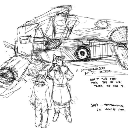 1:1 aircraft airplane ambiguous_gender anthro antlers biplane black_and_white cat_knight cervid clothed clothing comic deer_prince dialogue domestic_cat duo english_text felid feline felis hi_res hladilnik horn male mammal monochrome simple_background size_difference sketch text vehicle white_background world_war_1 wreckage // 1280x1280 // 353.1KB
