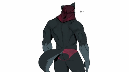 absurd_res anthro athletic athletic_anthro athletic_male butt canid canine canis clothing durag goon_(goonie_san) goonie-san hi_res male mammal panties rear_view solo text underwear wolf // 4096x2298 // 207.2KB