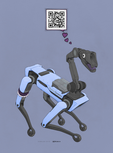 2018 <3 accessory ambiguous_gender ass_up boston_dynamics clothing ecmajor feral garter googly_eyes grey_background hi_res machine open_mouth qr_code robot simple_background solo spotmini // 1195x1611 // 2.0MB