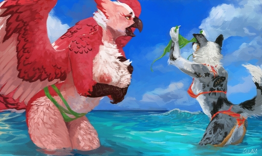 2017 accidental_exposure anthro assisted_exposure avian beak bikini bikini_bottom biped bird black_beak black_body black_fur black_tail blue_sky border_collie bottomwear breasts canid canine canis clothed clothing cloud collie conditional_dnp covering covering_breasts day detailed_background digital_media_(artwork) domestic_dog duo feathered_wings feathers female fur green_bottomwear green_clothing grey_body grey_fur grey_tail herding_dog holding_breast holding_clothing holding_object mammal multicolored_body multicolored_feathers multicolored_fur multicolored_tail nipples non-mammal_breasts oouna open_mouth orange_eyes outside partially_submerged pastoral_dog pattern_bottomwear pattern_clothing pattern_topwear pink_body pink_feathers pink_nipples sea sheepdog signature sky standing striped_bottomwear striped_clothing striped_topwear stripes summer swimwear swimwear_theft topless topwear two_tone_body two_tone_feathers wardrobe_malfunction water white_body white_feathers white_fur white_tail wings // 1280x763 // 215.0KB