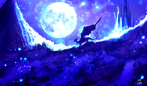 2017 ambiguous_gender detailed_background digital_media_(artwork) dragon feral horn membrane_(anatomy) membranous_wings moon night outside ryky sky solo standing star starry_sky wings // 1517x893 // 1.6MB