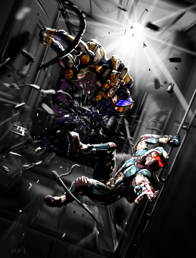 action_scene aircraft armor astronaut boots canid canine canis clothing corridor debris decompression duo eyes_only female footwear gloves gun handwear hi_res inside interior male mammal marsonaut perspective ranged_weapon space spacecraft spacesuit star vehicle weapon wind wolf // 972x1280 // 1.1MB