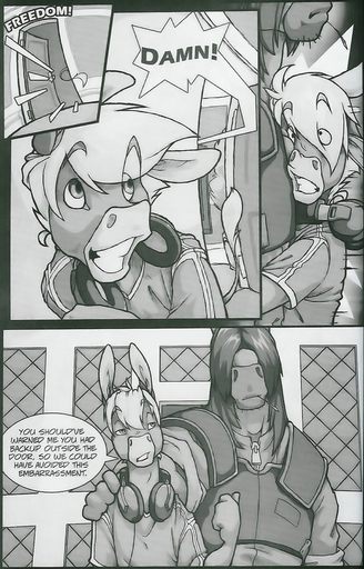 2009 anthro asinus brat comic david_crown dialogue digital_media_(artwork) donkey english_text equid equine greyscale group hair headphones headphones_around_neck hi_res horse in_your_best_interests long_hair male mammal monochrome running smile text translucent translucent_hair wolfy-nail // 769x1200 // 508.5KB
