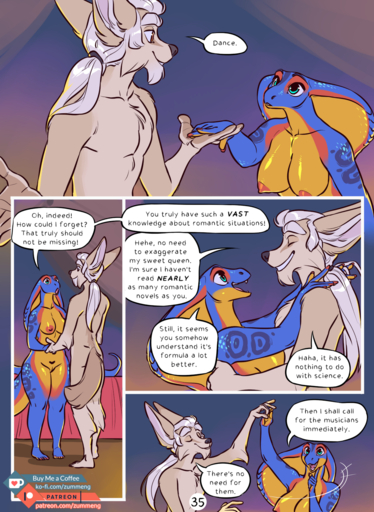 2019 5_fingers anthro black_nose blue_eyes breasts canid canine casual_nudity cobra comic curvy_figure dialogue digital_media_(artwork) duo english_text female fennec fingers fox genitals hair hi_res male mammal nipples nude open_mouth open_smile pussy reptile scalie shen_(zummeng) smile snake speech_bubble teeth text tongue url voluptuous vulpes white_hair zaphira_(zummeng) zummeng // 1169x1600 // 1.2MB