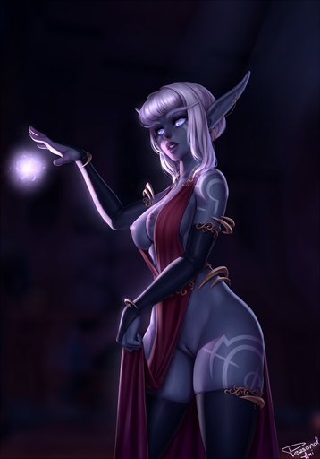 areola armwear blizzard_entertainment blue_body blue_skin breasts clothed clothing ear_piercing elbow_gloves elf female genitals gloves hair half-length_portrait handwear hi_res humanoid humanoid_pointy_ears legwear looking_at_viewer magic magic_user mammal mostly_nude nightborne nipples not_furry partially_clothed peach_pussy personalami piercing portrait presenting presenting_pussy purple_eyes pussy solo standing tattoo thigh_highs upskirt video_games warcraft white_hair // 840x1200 // 287.8KB