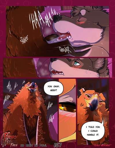 accipitrid accipitriform addison_(frisky_ferals) anthro anthro_on_feral avian beak bestiality bird blush bodily_fluids breath brown_body brown_eyes brown_feathers canid canine canis close-up comic conditional_dnp devon_(frisky_ferals) dialogue digital_media_(artwork) duo eagle english_text eyes_closed feathers female female_on_anthro female_on_top feral frisky_ferals fur golden_eagle green_eyes grey_body grey_fur head_tuft hi_res inside lying male male_on_bottom male_on_feral mammal no_harm_no_fowl on_back on_bottom on_top open_mouth orange_sclera panting scar sefeiren sex shaking size_difference speech_bubble sweat sweatdrop text tongue trembling true_eagle tuft wings wolf // 936x1200 // 930.8KB