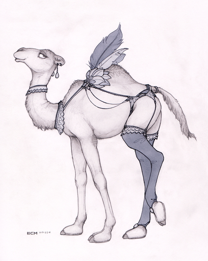 2018 camel camelid clothed clothed_feral clothing ear_piercing ecmajor eyelashes fatty_humps female feral hi_res hooves lace leggings legwear lingerie long_neck mammal piercing simple_background solo tight_clothing // 1020x1279 // 2.0MB