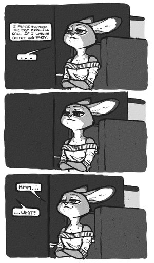 anthro comic dialogue disney english_text female hi_res judy_hopps lagomorph luraiokun mammal monochrome smile text zootopia // 950x1619 // 1.2MB