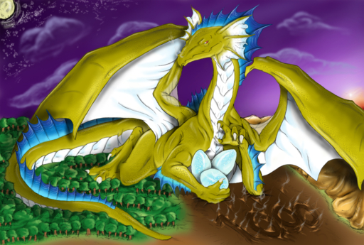 1000 dragon egg female feral hi_res macro membrane_(anatomy) membranous_wings moon narse night outside red_eyes scalie silowyi sky solo star starry_sky wings yellow_body // 1715x1156 // 3.8MB