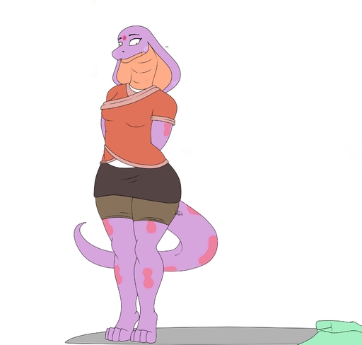 anthro clothed clothing cobra duo female fish flexet_(photolol.03) hi_res keeshee looking_at_another looking_down male malefemale marine photolol.03 purple_body reptile scalie shark simple_background snake // 1890x1800 // 180.5KB