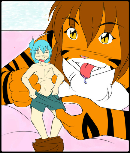 anthro blue_hair breasts brown_hair clothing conditional_dnp duo felid female flora_(twokinds) fur hair human keidran larger_female long_hair male mammal micro nude open_mouth orange_body orange_fur pantherine size_difference smaller_male stripes tiger tom_fischbach tongue tongue_out trace_legacy tuft twokinds webcomic webcomic_character white_body white_fur xbox360720 // 538x636 // 121.5KB