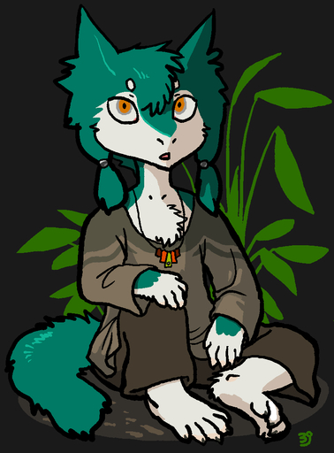 ambiguous_gender anthro cel_shading chest_tuft claws clothed clothing cub fur grass jakk jewelry looking_at_viewer mammal mick39 necklace plant sergal shaded simple_background solo tuft young // 820x1110 // 46.9KB