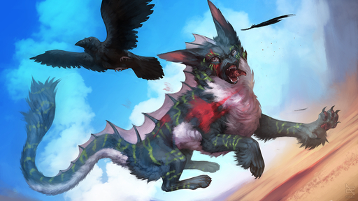 16:9 2019 4_toes ambiguous_gender avian bird black_body black_feathers claws day detailed_background digital_media_(artwork) feathered_wings feathers feet feral flying open_mouth outside pawpads paws sky standing teeth toes tongue unknown_species widescreen wings zephra // 1280x720 // 1.1MB