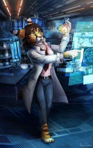 10:16 5_fingers anthro araivis-edelveys barefoot biped brown_hair clothed clothing detailed_background digitigrade feet felid female fingers fur hair hi_res mammal open_mouth solo spots spotted_body spotted_fur teeth tongue yellow_eyes // 800x1280 // 282.5KB
