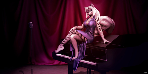 2:1 3d_(artwork) anthro barefoot biped breasts claws cleavage clothed clothing digital_media_(artwork) dress feet female hi_res keyboard_instrument mammal mephitid microphone musical_instrument one_eye_closed piano pinup plantigrade pose sitting skimpy skunk solo stage toes whiskers zig_zag zorryn // 2400x1200 // 718.9KB