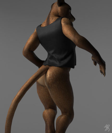 3d_(artwork) anthro athletic athletic_anthro athletic_female biped bottomless brown_body brown_eyes brown_fur butt claws clothed clothing digital_media_(artwork) digitigrade felid female fur gradient_background grey_background jorie_(thirteeenth) lion mammal pantherine partially_clothed pawpads portrait rear_view shirt simple_background smile solo standing tank_top thirteeenth three-quarter_portrait topwear // 908x1080 // 966.4KB