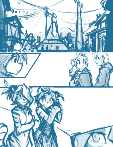 2016 aerith_(twokinds) anthro armor blue_and_white casual_nudity cloak close-up clothing comic conditional_dnp felid female flora_(twokinds) group hair human iris_(twokinds) keidran male mammal monochrome nude outside pantherine simple_background sketch tiger tom_fischbach trace_legacy twokinds webcomic webcomic_character white_background // 850x1100 // 192.8KB