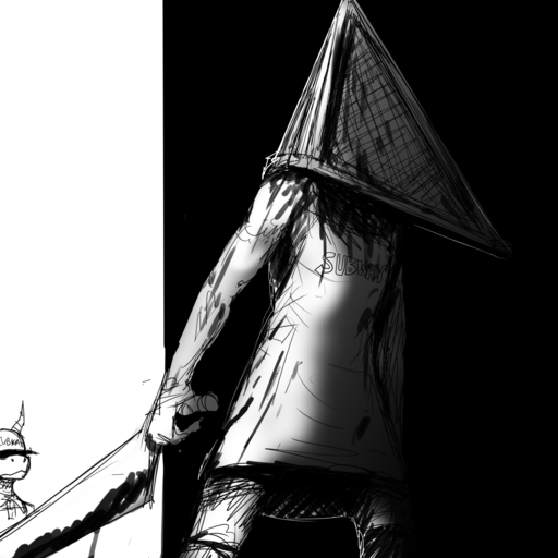 1:1 activision anthro apron black_background blood blood_on_arm blood_on_clothing blood_on_weapon bodily_fluids cleaver_(weapon) clothing comic dragon duo for_a_head great_knife_(silent_hill) hi_res hladilnik humanoid konami male mammal melee_weapon monochrome monster monstrous_humanoid object_head pyramid_head_(silent_hill) reptile scalie silent_hill simple_background spyro spyro_the_dragon subway_(restaurant) text text_on_apron text_on_clothing video_games weapon white_background // 1280x1280 // 346.5KB