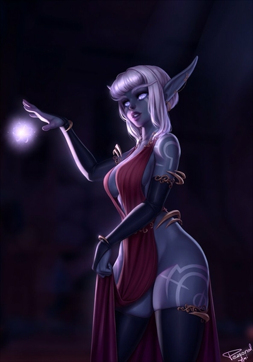 armwear blizzard_entertainment blue_body blue_skin breasts clothed clothing ear_piercing elbow_gloves elf female gloves hair half-length_portrait handwear hi_res humanoid humanoid_pointy_ears legwear looking_at_viewer magic magic_user mammal mostly_nude nightborne nipples not_furry personalami piercing portrait purple_eyes solo standing tattoo thigh_highs video_games warcraft white_hair // 840x1200 // 73.7KB