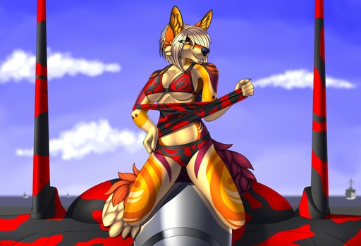2019 5_fingers anthro biped canid canine clothed clothing command_and_conquer day detailed_background digital_media_(artwork) female fingers kneeling mammal outside sky solo tales_foxdale // 1280x873 // 162.7KB