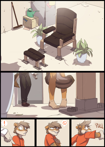 anthro broom canid canine canis cleaning_tool clothed clothing comic domestic_dog duo egger english_text forced furniture hi_res kettle male mammal plant rodent sciurid sofa text tree_squirrel unprofessional_behavior zummeng // 1000x1404 // 721.2KB