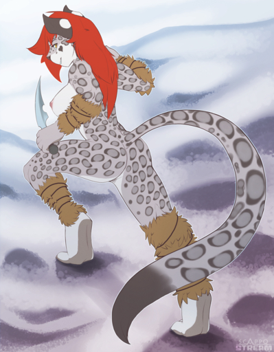 anthro big_breasts biped breasts butt conditional_dnp felid female hair hi_res huge_breasts knife leopard long_hair long_tail mammal melee_weapon nipples nude pantherine scappo smile solo standing step_pose weapon // 1169x1500 // 1.9MB