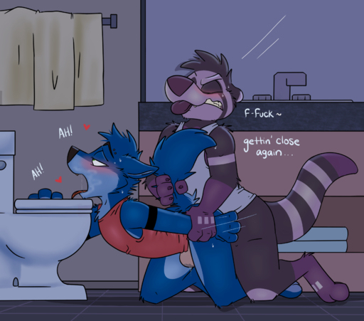 <3 anal anal_penetration anthro anthro_on_anthro anthro_penetrated anthro_penetrating anthro_penetrating_anthro bathroom blue_body blue_fur blue_tail blush bodily_fluids bottomless bulge canid canine canis clenched_teeth clothed clothing cum cum_in_clothing cum_in_underwear cum_on_face cum_through_clothing cum_through_underwear dialogue doggystyle duo ears_back ejaculation english_text from_behind_position fur genital_fluids genitals half-erect hands-free hi_res imminent_orgasm interspecies kneeling leaking_cum lutrine male malemale male_penetrated male_penetrating male_penetrating_male mammal markings mirror moan mustelid on_ground open_mouth penetration penis pink_tongue pivoted_ears precum precum_through_clothing precum_through_underwear profanity ring_(marking) ringtail robbie_(rotten_robbie) rotten_robbie sex speech_bubble submissive submissive_male tail_grab tail_markings teeth text toilet tongue tongue_out towel underwear voodoo_(badjuju) wet wet_clothing wet_underwear wolf wrist_grab // 1839x1620 // 1.4MB