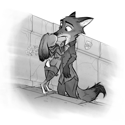 1:1 anthro anthro_on_anthro barefoot canid canine cheek_tuft clothed clothing duo ears_down facial_tuft feet female fox fully_clothed fur greyscale judy_hopps kissing lagomorph leporid male malefemale mammal monochrome nick_wilde outside pivoted_ears rabbit red_fox samur_shalem standing tuft vulpes // 1024x1024 // 641.4KB