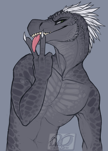 anthro cunnilingus_gesture dinosaur elaismurnhem_afarman feathers gesture green_eyes grey_body grey_scales hi_res idoodle2draw male reptile scales scalie simple_background solo suggestive suggestive_gesture white_body white_feathers // 1286x1800 // 975.2KB
