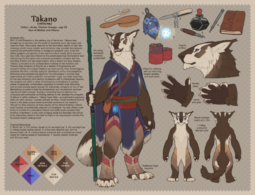 2020 5_fingers 5_toes anthro blue_eyes book brush claws clothed clothing english_text feet felid fingers hi_res ink lamp lantern male mammal model_sheet pawpads paws pen snowskau solo staff takano tetton text toes // 1920x1472 // 2.4MB