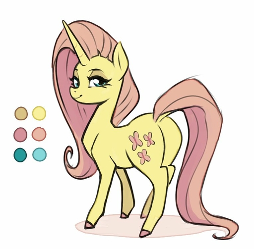 2018 alternate_species butt color_swatch cutie_mark dock equid equine eyebrows eyelashes eyeshadow female feral fluttershy_(mlp) full-length_portrait hair hooves horn horse long_hair looking_at_viewer makeup mammal mascara nude pink_hair portrait shadow simple_background smile solo sorc spoiler teal_eyes unicorn white_background // 765x752 // 61.2KB